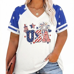 T-shirt imprimé à col en V pour femme, doux, confortable, décontracté, manches régulières, 100% coton, écologique, respirant, fabriqué au Bangladesh - Product Image 2
