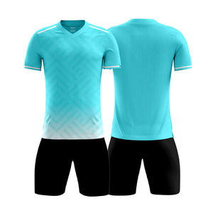 Ensemble de maillot de football pour hommes SHAFIQ SPORTS, bleu, col en V, manches courtes, respirant, évacuant l'humidité, polyester, coupe athlétique, taille élastique - Product Image 6