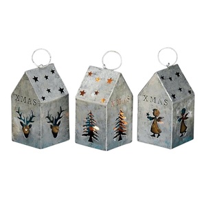 Linternas Navideñas Metálicas con Forma de Casa, Diseño Navideño y Recortes de Estrellas para Decoración Festiva - Product Image 2