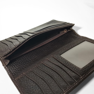 High Quality Handmade Castello Genuine Pebble Top Grain Leather Long <b>Wallet</b> Open Closure in Black Brown Navy Burgundy Green - Product Image 3