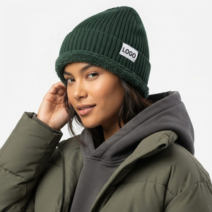 High Quality Unisex Beanie Warm <b>Sherpa</b> Fleece Lined Rib Knit Winter Wear <b>Hat</b> Custom Logo Wholesale Manufacture - Product Image 3
