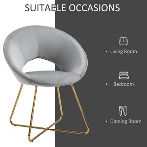 Poltrona Moderna Grigia Curva con Gambe in Metallo Dorato, Sedia da Salotto in Velluto con Schienale Medio Imbottito - Product Image 5