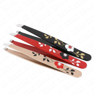 OEM Stainless Steel Eyebrow Tweezers Custom Color Floral Design Slanted Tip Luxury Anti Static Reusable <b>Precision</b> <b>Tool</b> - Product Image 2