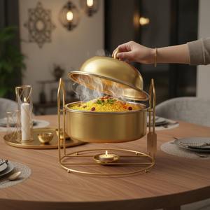 Recipiente para Buffet de Acero Inoxidable con Tapa y Portavelas, Calentador de Alimentos Redondo para Catering, Bodas, Fiestas y Eventos - Product Image 3