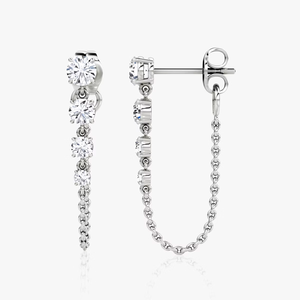 14K White <b>Gold</b> Round Cut Lab Grown Diamond Drop Chain <b>Dangle</b> <b>Earrings</b> IGI Certified Luxury Wedding Party Jewelry for Women - Product Image 1