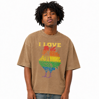 T-shirt Streetwear 2026 personnalisé avec logo, coupe oversize, en jersey de coton épais marron délavé, respirant, imprimé numériquement
