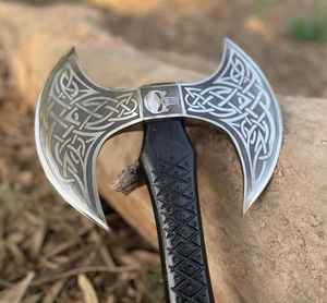 Hacha Vikinga Personalizada de Grado Industrial, Hacha Vikinga con Barba Hecha a Mano, Hacha Vikinga de Doble Hoja con Funda - Product Image 6