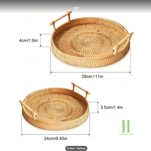 Bandeja de Mimbre Tejida a Mano Vintage Más Vendida con Asa de Madera, Bandeja Redonda Decorativa para Servir, Mesa de Centro y Almacenamiento de Pan - Product Image 2