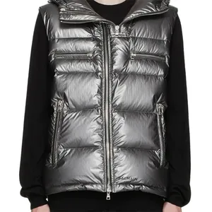 Men's <b>Silver</b> Hooded Sleeveless Puffer Vest Windproof Polyester Winter Casual <b>Jacket</b> with Zipper Closure - Product Image 4