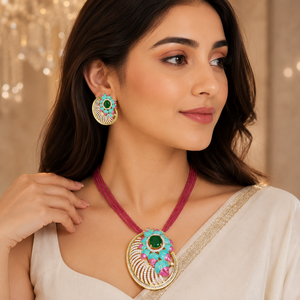 Parure de bijoux de luxe classique en laiton plaqué rhodium avec zircon, pampilles vertes Meenakari, pour mariée, fiançailles, anniversaire, mariage - Product Image 1