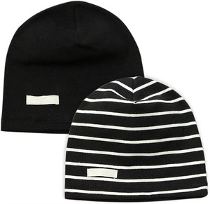 Gorro de Algodón Unisex, Diseño Negro Sólido y a Rayas, Gorro Casual de Invierno para Adultos, 56-58CM, Estilo de Punto Plano - Product Image 1