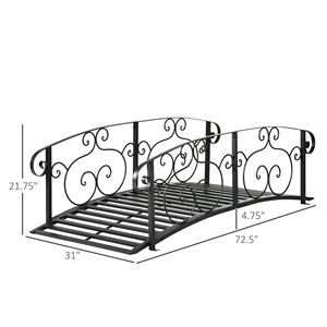 Ponte a piedistallo in metallo nero da 6FT con sponde di sicurezza per giardino, ponte da giardino per fiume, laghetto o torrente - Product Image 3