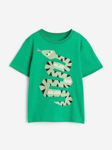 <b>Green</b> Boys Short Sleeve T-<b>Shirt</b> Cartoon Snake Print Casual Cotton Jersey Breathable Front Logo - Product Image 2