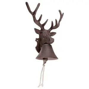 Campana per porta In ghisa con testa di cervo marrone campana per porta di nuovo Design campana In metallo per decorazioni natalizie all'ingrosso fatta a mano In India