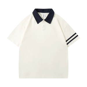 Polo de Algodón Marrón para Hombre, Manga Corta, Color Sólido, Estilo Casual con Cuello Crema y Rayas - Product Image 6