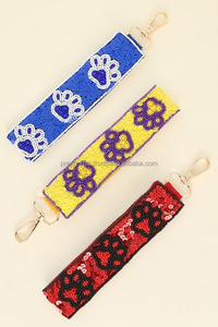 Red Paw Print Beaded Fabric Headband Hand Embroidered Sequin Eco-Friendly Adjustable Custom Animal Lover Gift DIY Bulk Wholesale - Product Image 2