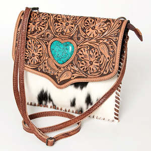 Bolso Bandolera de Cuero Genuino Marrón con Grabado Floral Vintage para Mujer, con Cremallera y Correa Larga - Product Image 3