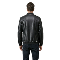Veste bomber en cuir d'agneau véritable pour homme, de qualité supérieure, col montant, fermeture éclair, coupe-vent, style élégant, décontracté, classique, noir