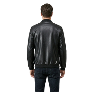 Veste bomber en cuir d'agneau véritable pour homme, de qualité supérieure, col montant, fermeture éclair, coupe-vent, style élégant, décontracté, classique, noir - Product Image 2
