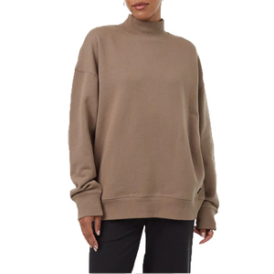 Women's Oversized Mock Neck Fleece Sweatshirt-100% Cotton Quick Dry <b>Drop</b> Shoulder Solid Color Custom Front <b>Back</b> Neck Logo - Product Image 2