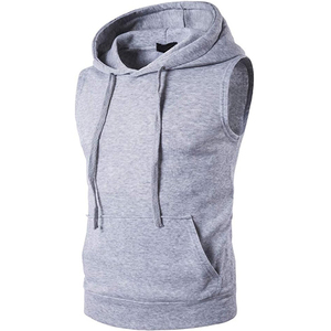 Sweat à capuche sans manches 100 % coton polaire uni avec logo personnalisé pour hommes – Cordon de serrage, écologique, respirant, vente en gros - Product Image 6