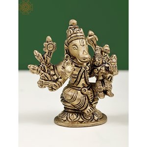 Escultura Varaha pequeña de latón de 3 pulgadas hecha a mano con esculturas intrincadas de Devi Lakshmi - Product Image 2