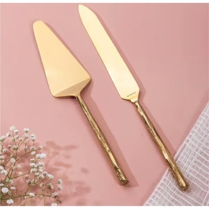 Ensemble de luxe pour gâteau de mariage : Couteau et spatule en acier inoxydable doré avec incrustation de nacre, vente en gros pour la préparation de gâteaux de fête - Product Image 2
