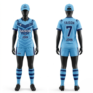 Premium 180 GSM Polyester Rugby Uniform <b>Light</b> Blue Navy Chevron <b>Panel</b> Design Breathable Fabric Custom Sublimation Logo Set - Product Image 1