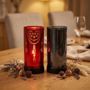 Cylinder Votive Glass <b>Candle</b> Jar With <b>Red</b> And Black Floral Pattern Heat Resistant Home Decoration - Product Image 5