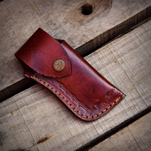 Couteau de poche pliant artisanal en acier Damas de qualité industrielle, manche en bois, étui en cuir, OEM/ODM, garantie 3 ans (pour le camping) - Product Image 3