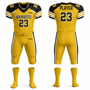 FURAT LEATHERS American Football Jersey Set Navy Yellow V-<b>Neck</b> Short Sleeve <b>Padded</b> Adult Unisex Uniform Moisture Wicking 3D 360g - Product Image 2