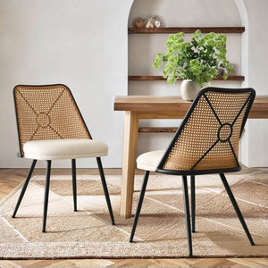Ensemble de 2 chaises de salle à manger rembourrées avec dossier en rotin - Product Image 2