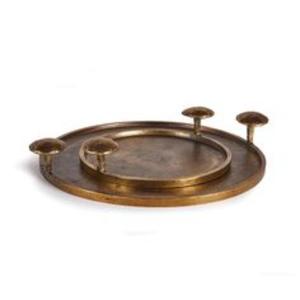 Plateau de service festif en laiton, plat décoratif en métal, vaisselle élégante pour mariage, dîner, fête, hôtel, restaurant, traiteur, célébrations - Product Image 3