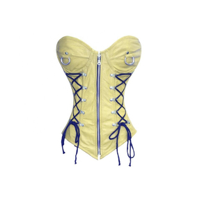 Women PU <b>Leather</b> Corset With Zipper And Lace-Up Design Firm Shaping Bodice Yellow - Product Image 1