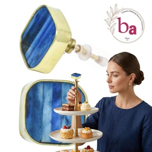 <b>Beads</b> Art Square Brass Cabinet Knob with Blue Resin Inlay Multi-Function Eco-Friendly Contemporary Design for Drawer <b>Door</b> Handle - Product Image 6