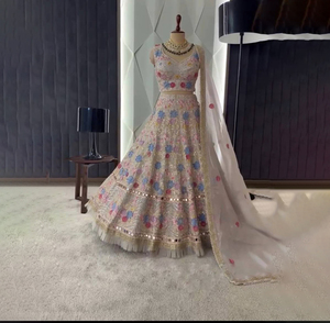 Robe Lehenga Choli Évasée Traditionnelle Extensible en Jacquard de Qualité Supérieure avec Dupatta Lavable à la Main PinkCityBlocks Designer – Vente en Gros - Product Image 1