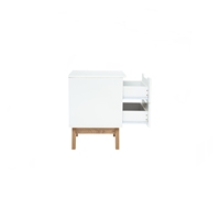 Mesa Auxiliar MANDO de Madera Blanca Escandinava con 2 Cajones, Diseño Clásico Moderno para Dormitorio Infantil, Almacenamiento Junto a la Cama