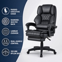 Chaise de bureau exécutive moderne noire à dossier haut, siège rembourré, repose-pieds escamotable, en cuir PVC, pivotante, pour bureaux privés et salles de jeux