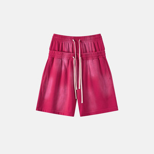 Men Ombre Pink Double-Waistband Shorts Unique <b>Layered</b> Waist Design Lightweight Fabric Everyday Comfort Wear - Product Image 1
