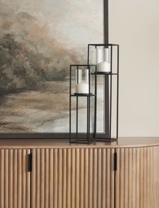 Modern Black Metal Frame <b>Floor</b> <b>Candle</b> <b>Holder</b> Set-Geometric Lanterns Glass Cylinders Handmade Eco-Friendly Home Decor Living Room - Product Image 1