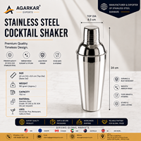 Shaker à cocktails personnalisé en acier inoxydable 750 ml |   Ensemble de 2 outils de barman professionnels de luxe et robustes |   Lave-vaisselle