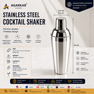 Professional Stainless Steel Bar <b>Shaker</b> <b>Bottle</b> | 750ml Dishwasher Safe Cocktail Mixer Bar Accessories 2-Piece Set for Hotels - Product Image 5