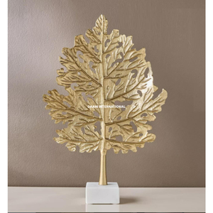 Modern Organic Glamour <b>Gold</b> Botanical <b>Statue</b> Nature Inspired Aluminum Art Leaf Sculpture High End Handmade Home Office Interiors - Product Image 1