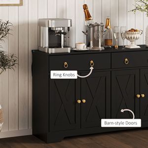 Adjustable Shelf <b>Kitchen</b> Storage <b>Sideboard</b> Farmhouse Buffet Cabinet with Barn Style Doors Black Color - Product Image 6