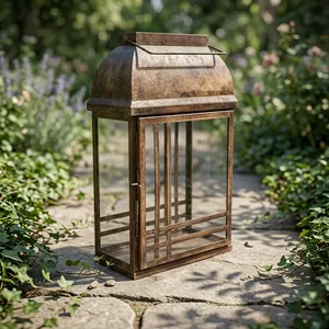 Artisan Design Iron <b>Lantern</b> With Glass Panels Durable Home Decoration Metal <b>Candle</b> Holder Rustic Finish <b>Outdoor</b> Indoor Use - Product Image 3