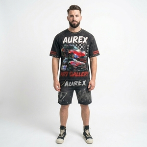 Cropped <b>Studded</b> Streetwear <b>Men's</b> Summer Custom T Shirt & Shorts Set Custom Screen Printed Acid Wash T Shirt Set 100% Cotton - Product Image 5