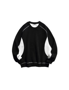 Sudadera con Capucha para Hombre, Negra y Blanca, Manga Raglán, Cuello Redondo, Corte Regular, Tejido de Algodón, Color Sólido, Informal, para Otoño - Product Image 1