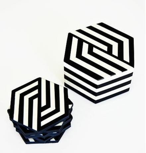 Posavasos de Diseño Clásico con Incrustaciones de Hueso, Ecológicos, Base de Madera Hecha a Mano, Motivos Étnicos, Juego de 6, Nogal - Product Image 4