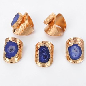Violet Solar Quartz Statement <b>Ring</b> Gold Plated Hammered <b>Adjustable</b> <b>Ring</b> Druzy Agate Slice Gemstone Cocktail <b>Ring</b> for Women - Product Image 1