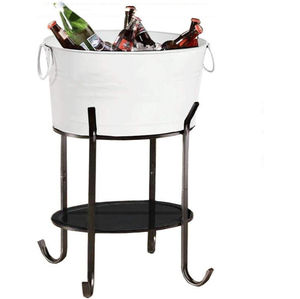 Bañera Ovalada Blanca de Acero Galvanizado para Bebidas con Soporte y Asas, Enfriador Grande de Metal para Bebidas, Cubitera Vintage para Cerveza y Vino - Product Image 1